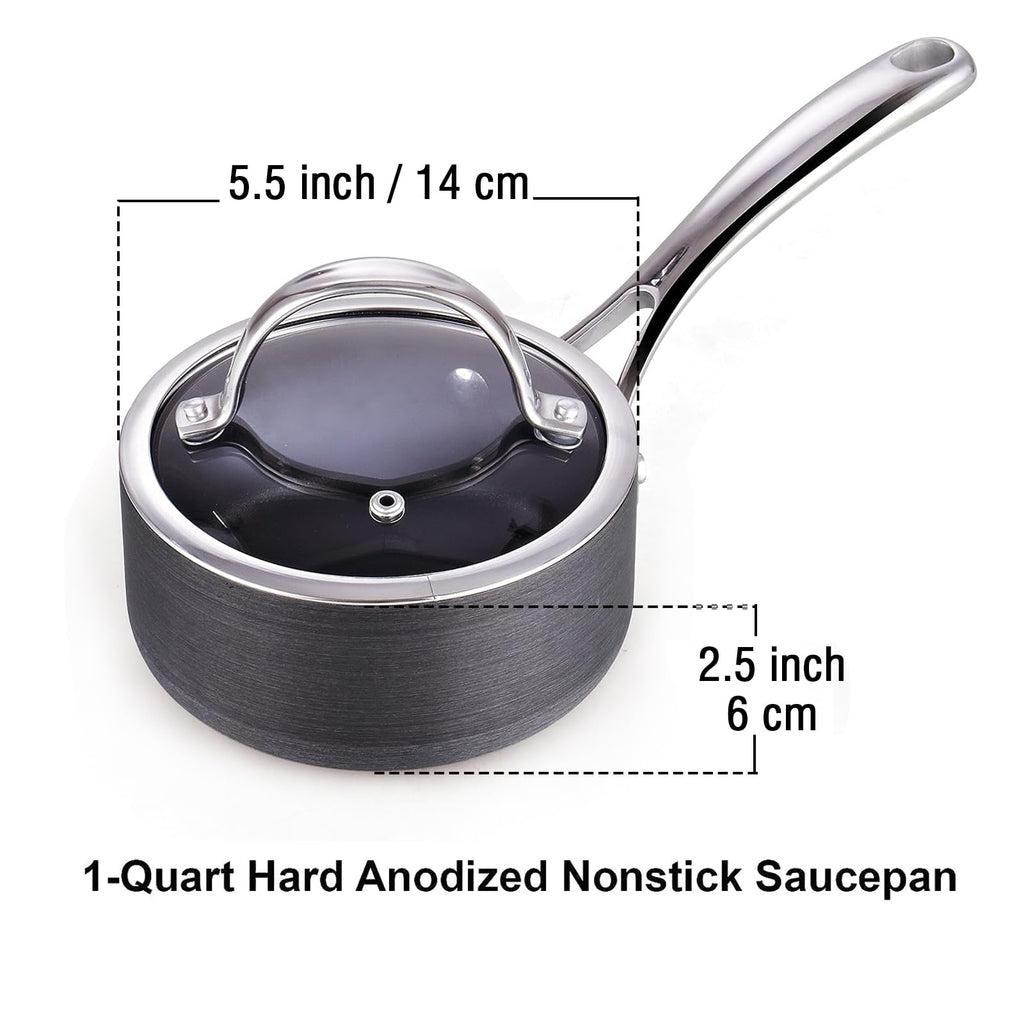 Cooks Standard 1-Quart Hard Anodized Nonstick Saucepan with Glass Lid