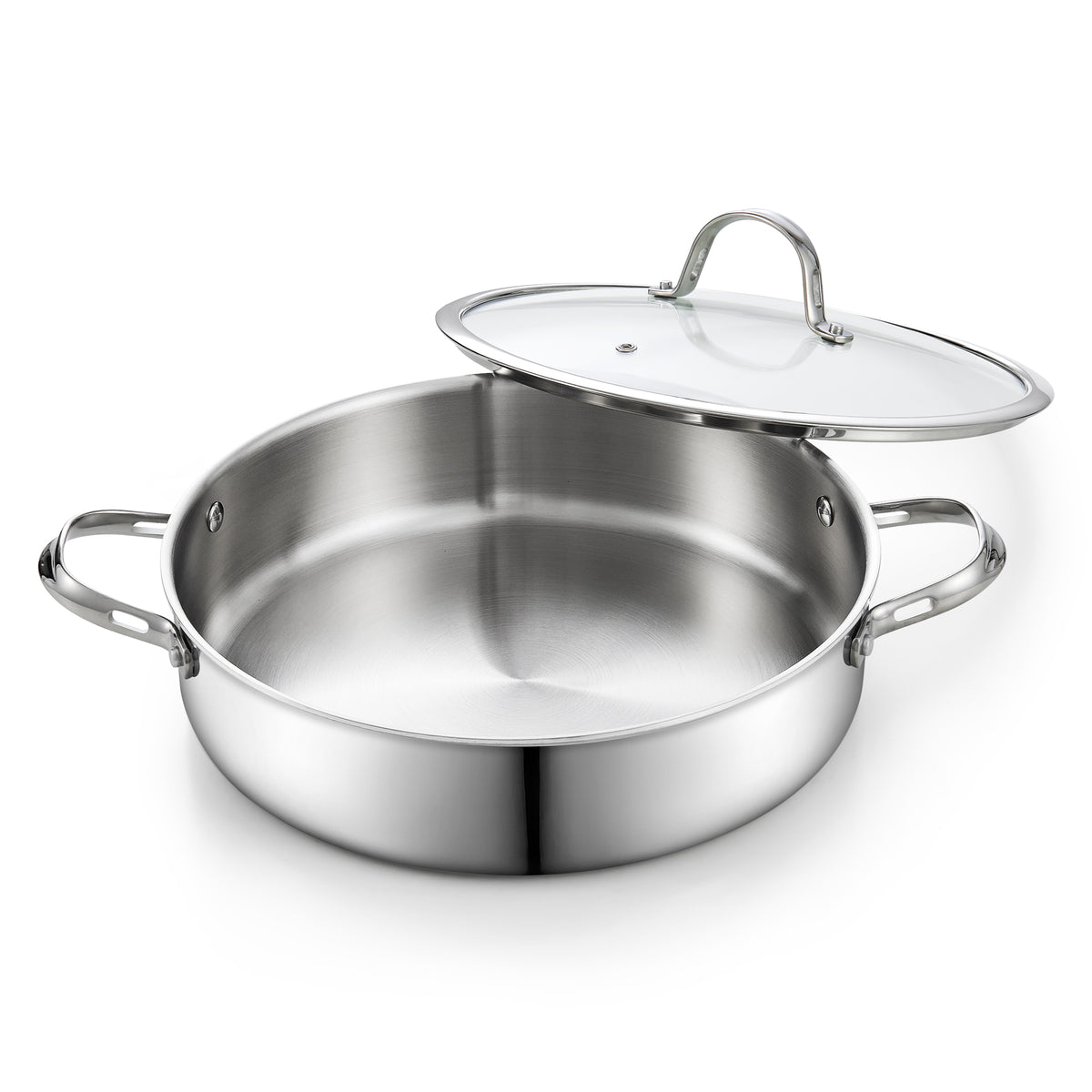 Cooks Standard 5.5-Quart Multi-Ply Clad Stainless Steel Sauté Pan with Lid, 12-Inch Deep Skillet, Induction Compatible