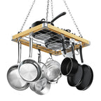 Cooks Standard 24-Inch Ceiling Mounted Wooden Pot Rack with Movable Hooks