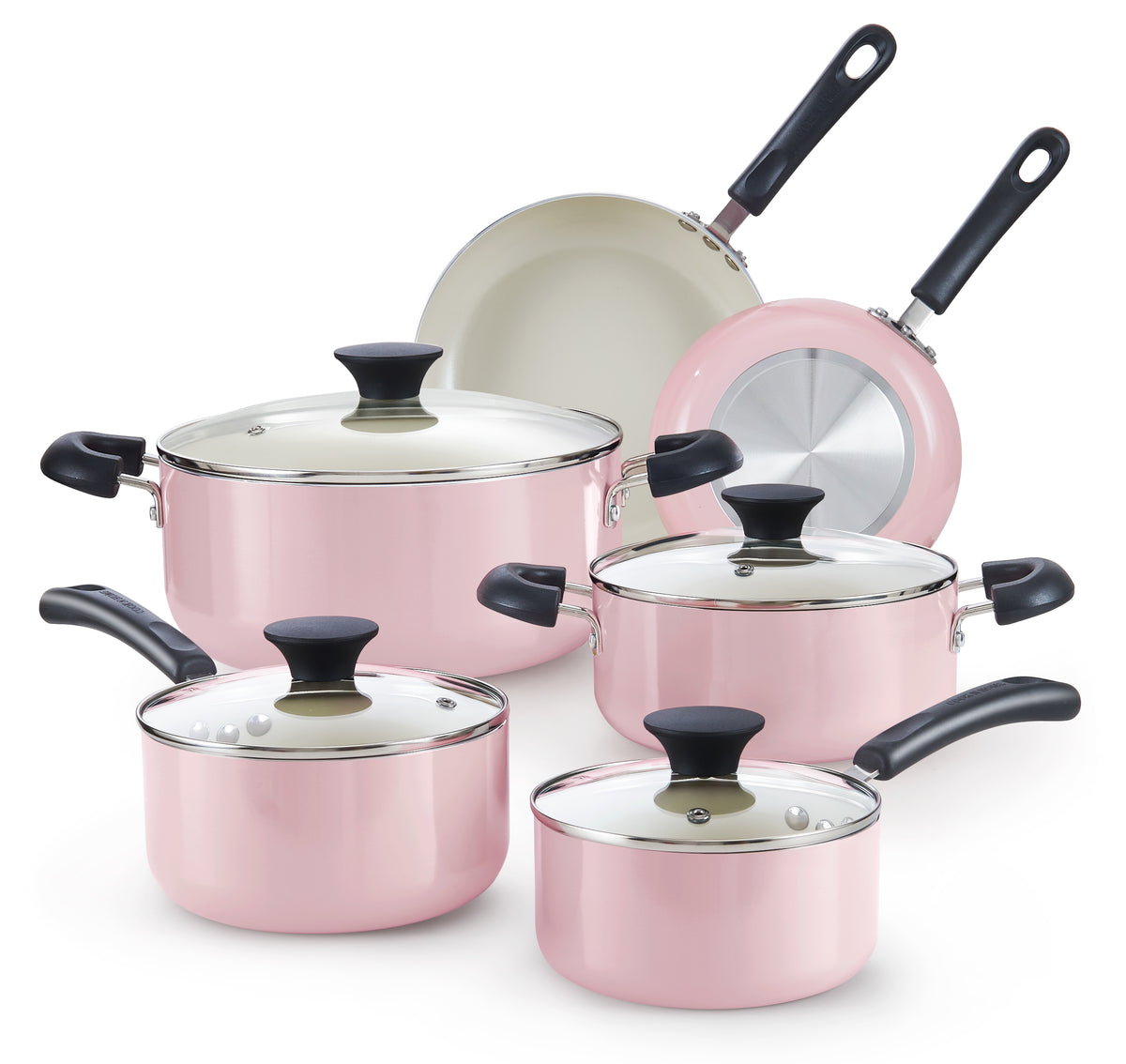Cook N Home Pots and Pans Set Nonstick, 10-Piece Ceramic Kitchen Cookware Sets, Nonstick Cooking Set with Saucepans, Frying Pans, Dutch Oven Pot with Lids, Pink