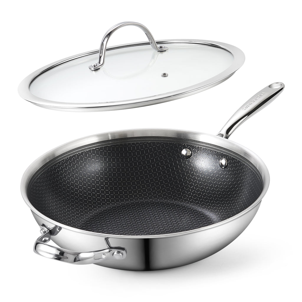 Cooks Standard 12-Inch Hybrid Nonstick Stainless Steel Wok
