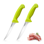 Cook N Home Boning Knife Set 2-Piece, 6-inch High Carbon German Stainless Steel Flexible Curved and Straight Stiff Boning Kitchen Knives, Ergonomic Handle, Green