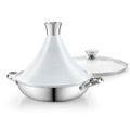 D&M Tagine Pot, 11 Inch 3.6 Quart Moroccan Clay Tagine Pot Alternative, Multi-Ply Clad Stainless Steel, Traditional Cooking Pot with Die-Cast Aluminum White Conical Lid and Stainless Steel Knob