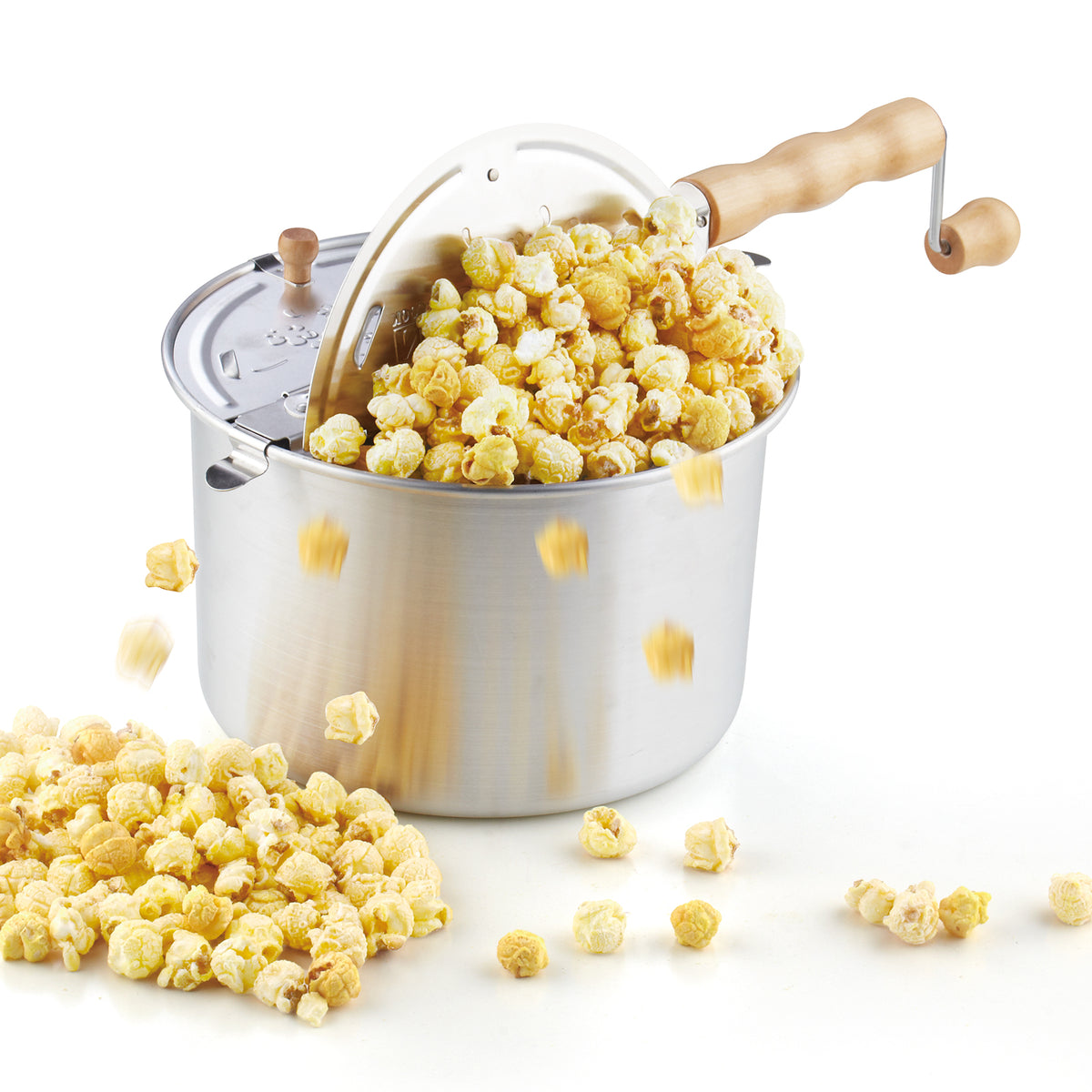 Cook N Home Stovetop Popcorn Popper with Crank, 6 Quart Stainless Steel Popcorn Pot, Silver