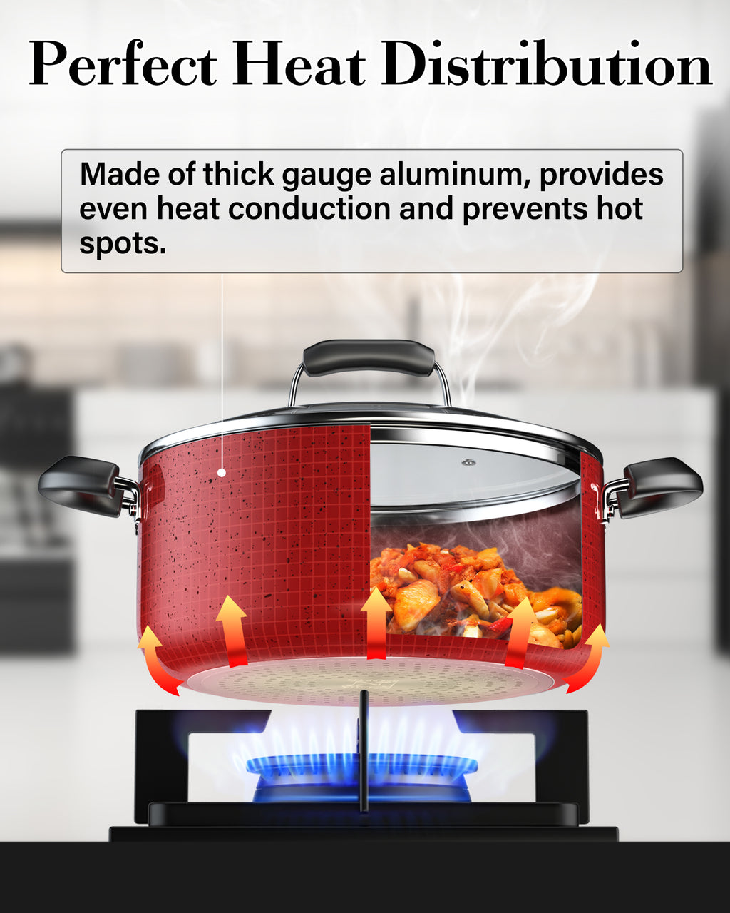 Cook N Home 12-Piece Nonstick Cookware Set, Pots and Pans, Induction Compatible, Marble Red