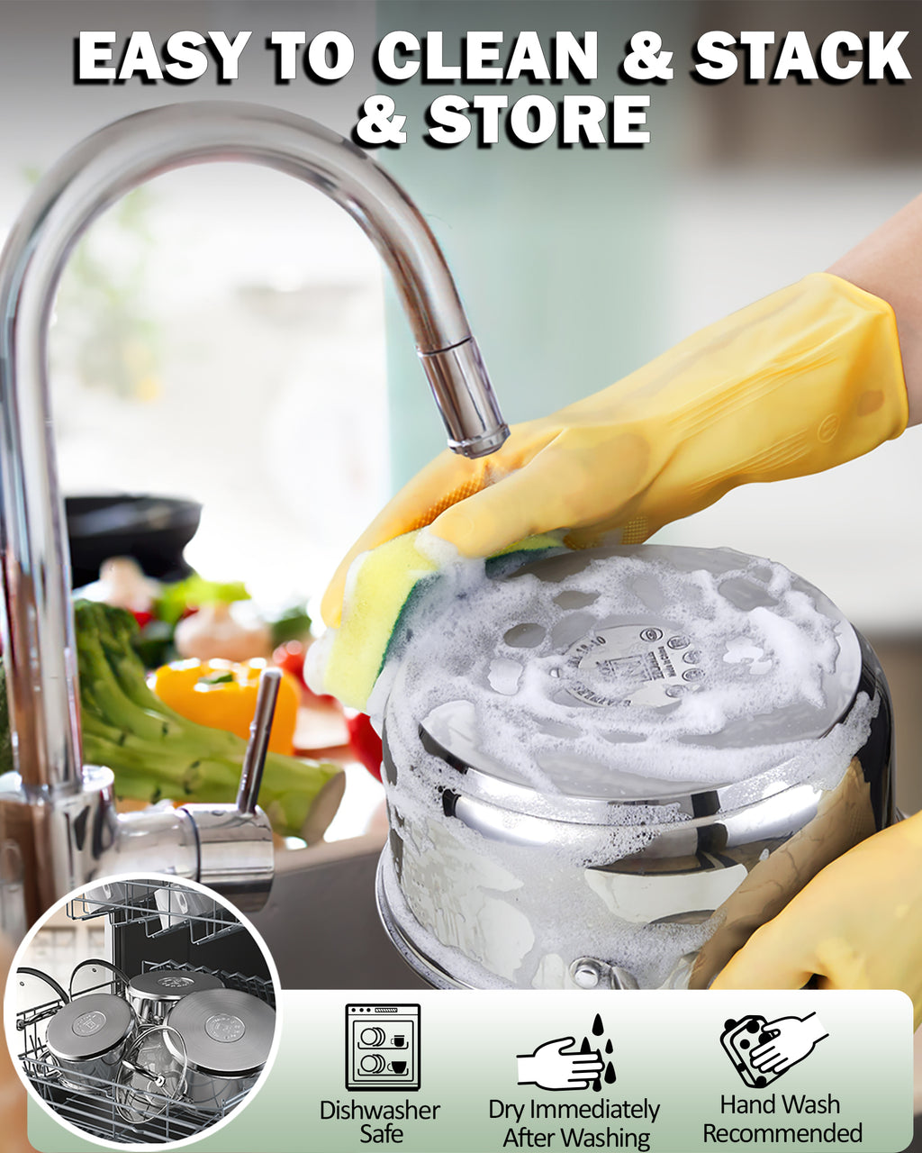 Cook N Home Cookware Sets 12-Piece Basics Stainless Steel Pots and Pans with Grey Silicone Handles, Silver