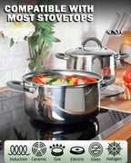 Cook N Home Cookware Sets 12-Piece Basics Stainless Steel Pots and Pans with Grey Silicone Handles, Silver