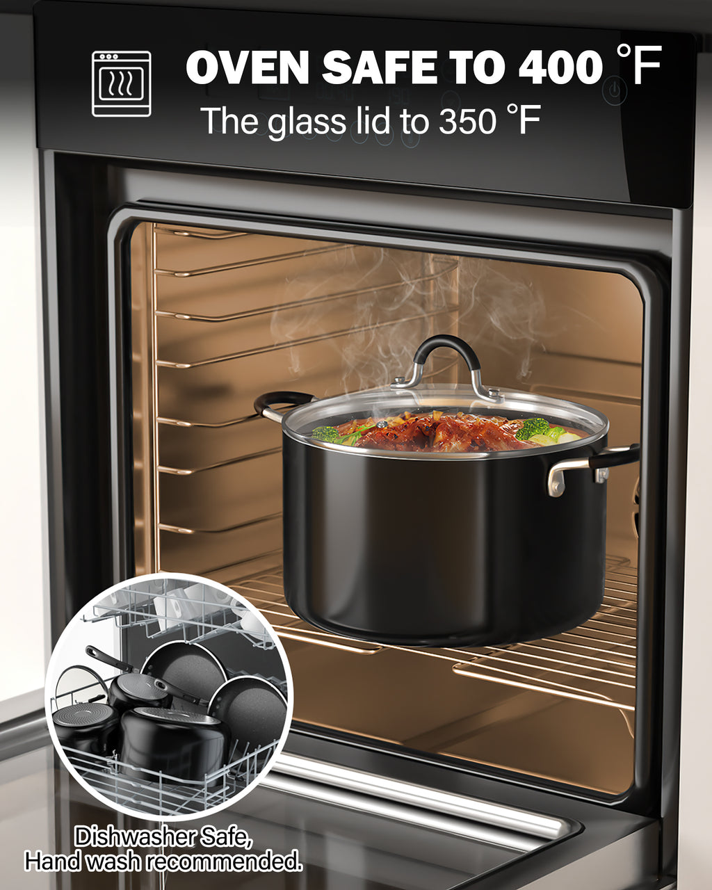 Cook N Home Pots and Pans Nonstick Kitchen Cookware Sets include Saucepan Frying Pan Stockpots 8-Piece, Heavy Gauge, Stay Cool Handle, Black
