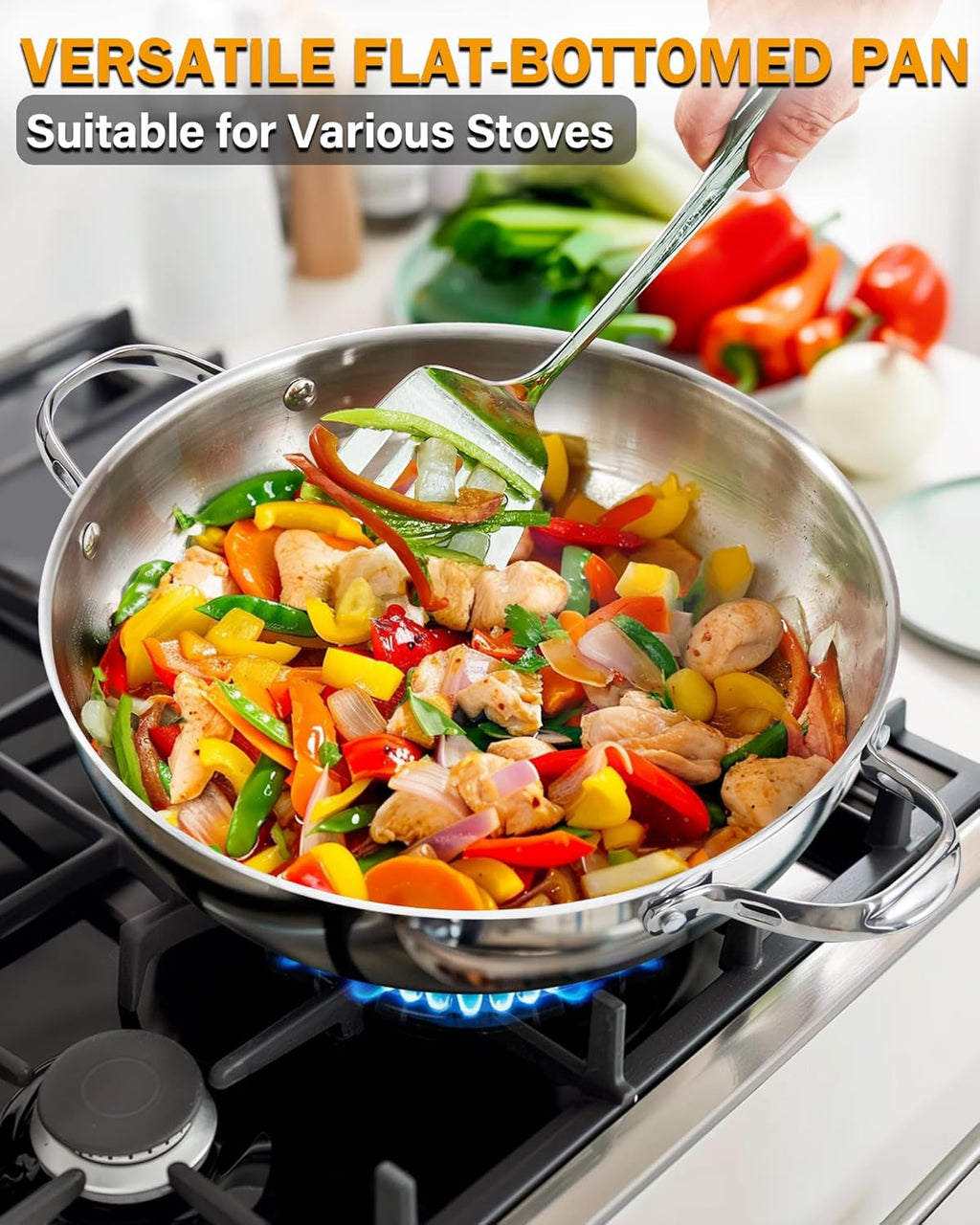 Cooks Standard 12-Inch Stainless Steel Wok Stir Fry Pan with Glass Lid