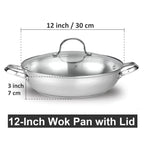 Cooks Standard 12-Inch Stainless Steel Wok Stir Fry Pan with Glass Lid