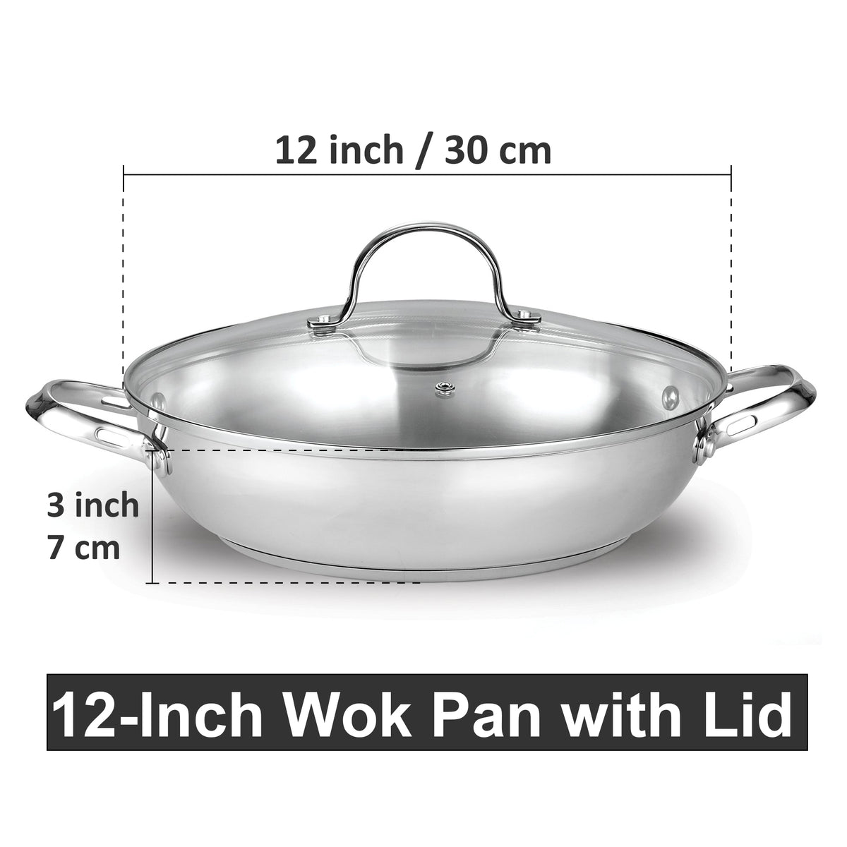 Cooks Standard 12-Inch Stainless Steel Wok Stir Fry Pan with Glass Lid