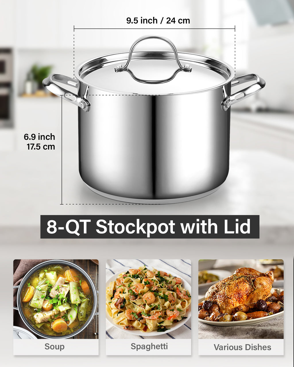 Cooks Standard 8-Quart 18/10 Stainless Steel Stockpot with Lid, Induction Compatible