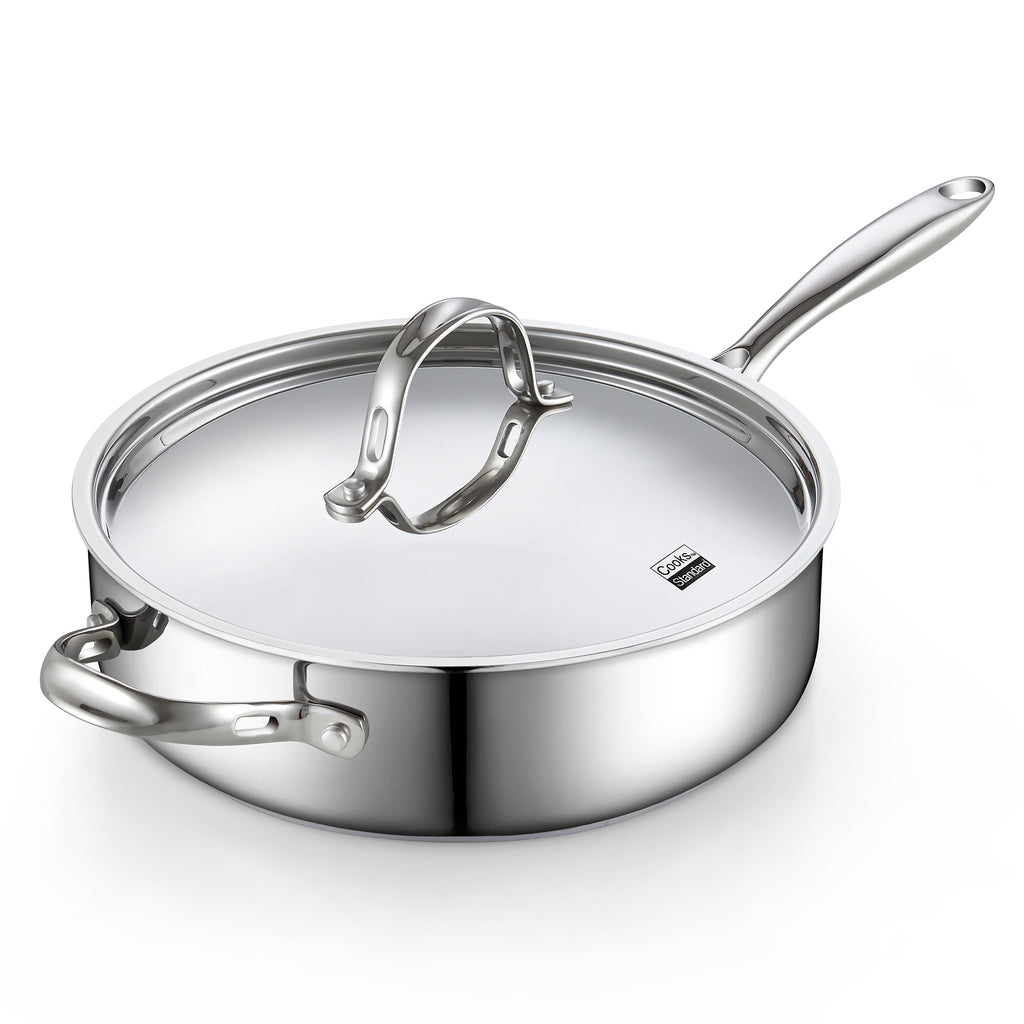 Cooks Standard Classic Stainless Steel Saute Pan 11-inch, 5 Quart Induction Cookware Deep Frying Pan Cooking Skillet with Lid, Stay-Cool Handle