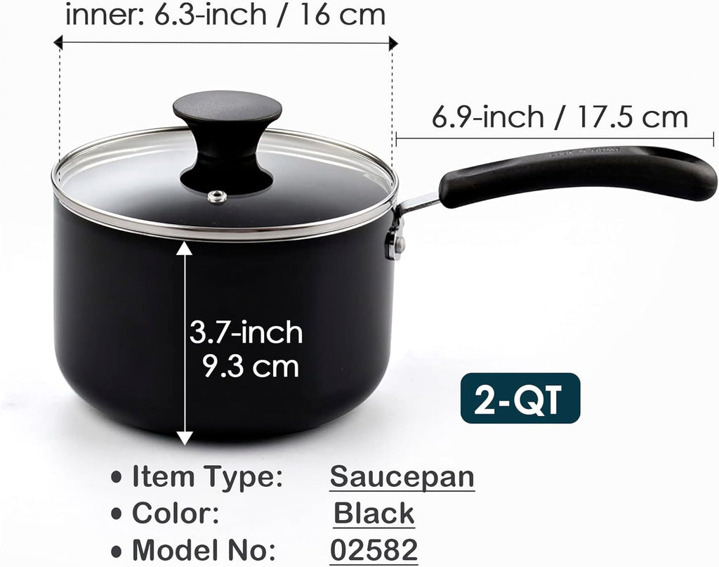 Cook N Home 2-Quart Nonstick Saucepan with Glass Lid