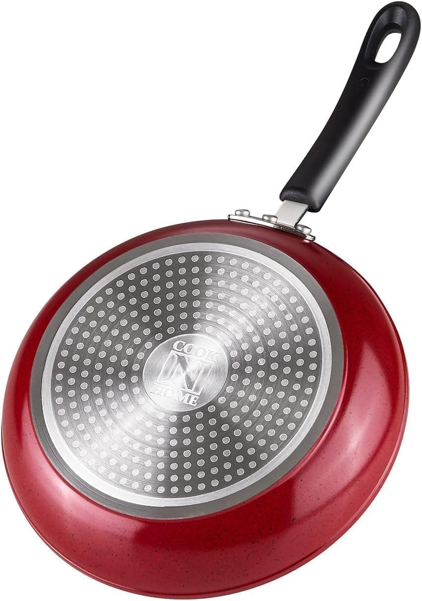 Cook N Home 12-Piece Nonstick Cookware Set, Pots and Pans, Induction Compatible, Marble Red