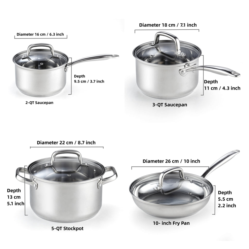 Cook N Home 8-Piece 18/10 Stainless Steel Cookware Set