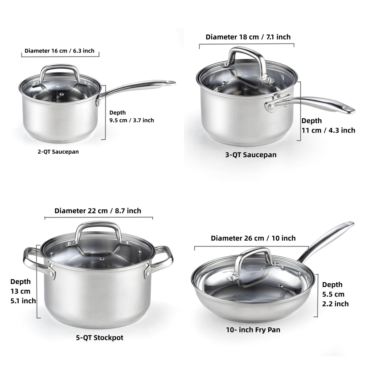 Cook N Home 8-Piece 18/10 Stainless Steel Cookware Set