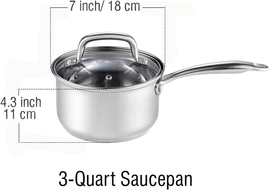 Cook N Home 3-Quart 18/10 Stainless Steel Saucepan with Lid