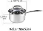 Cook N Home 3-Quart 18/10 Stainless Steel Saucepan with Lid