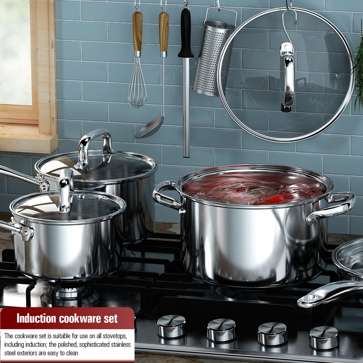 Cook N Home 8-Piece 18/10 Stainless Steel Cookware Set