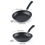 Cook N Home Nonstick Saute Fry Pan (8"/9.5")2 Piece Professional Hard Anodized Frying Pan Cookware Sets, Dishwasher Safe with Stay-Cool Handles, Black