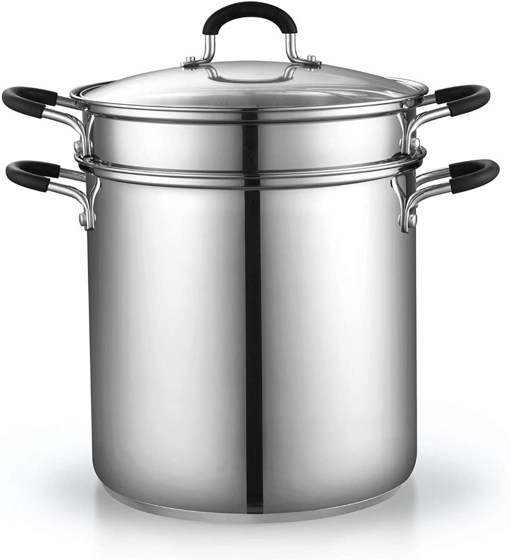 Cook N Home 4-Piece Stainless Steel Pasta Cooker Steamer Multipots, 12 Quart, Silver
