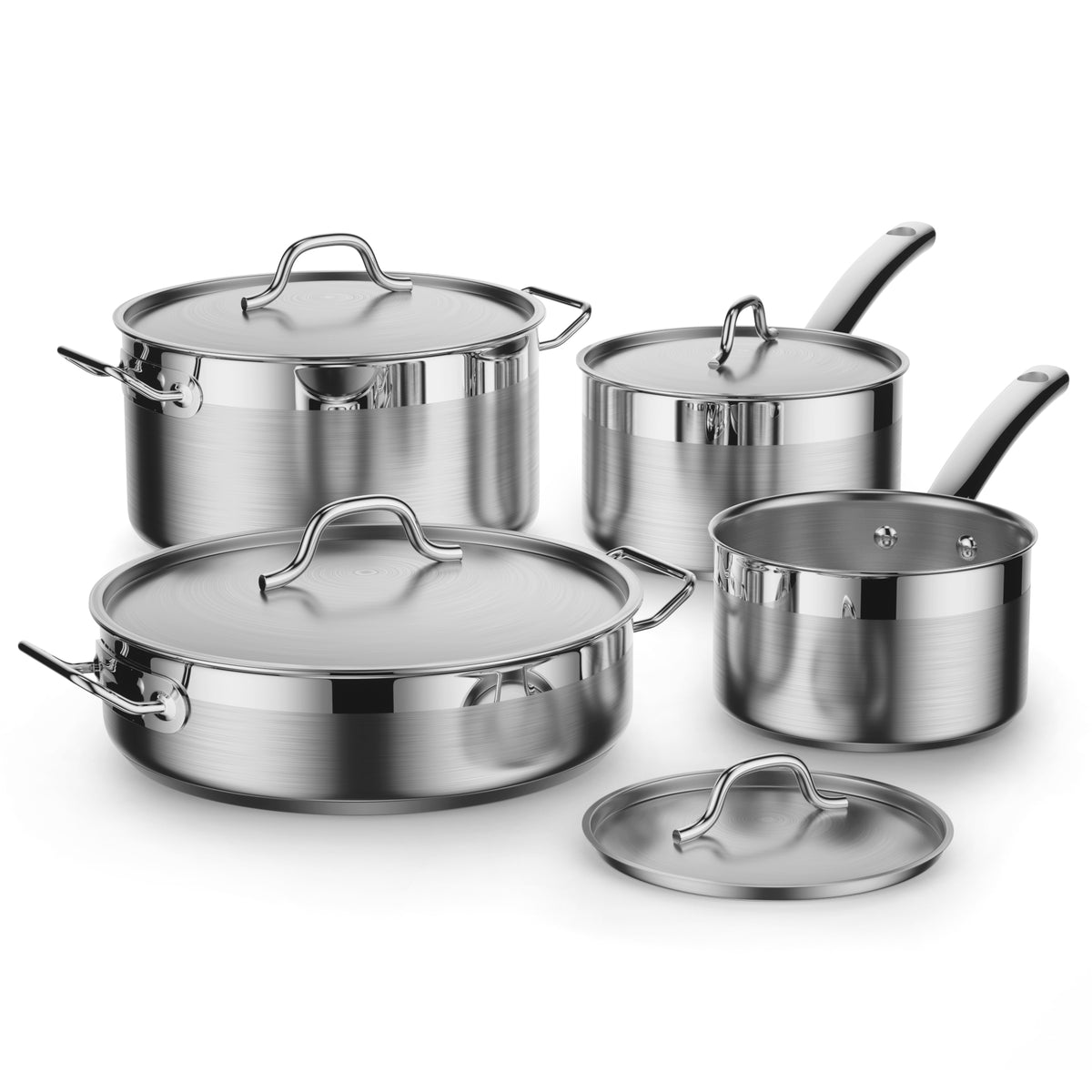 Cooks Standard 8-Piece Stainless Steel Cookware Set with Lids, Induction Compatible