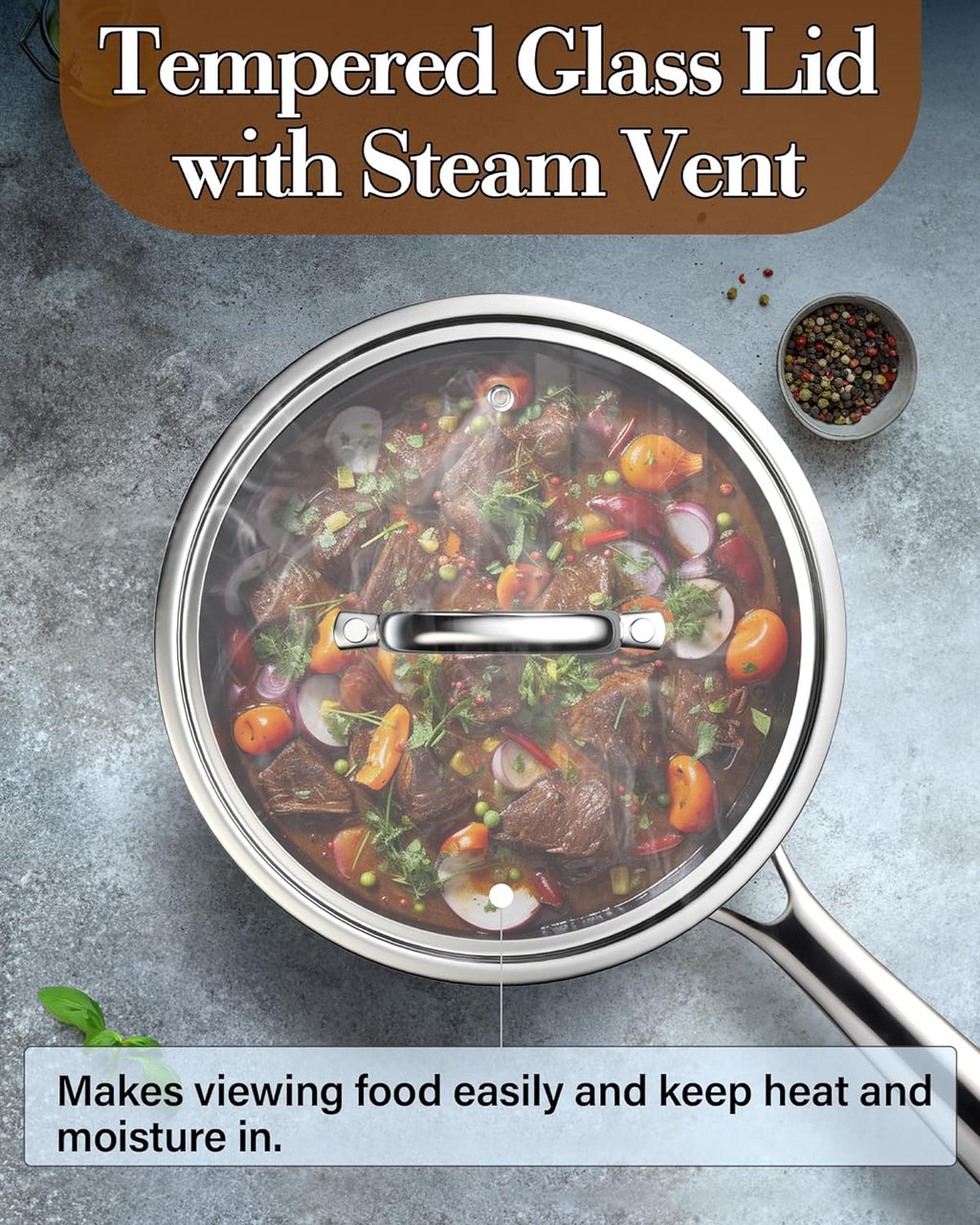 Cook N Home 1.5-Quart Tri-Ply Clad Stainless Steel Saucepan with Glass Lid