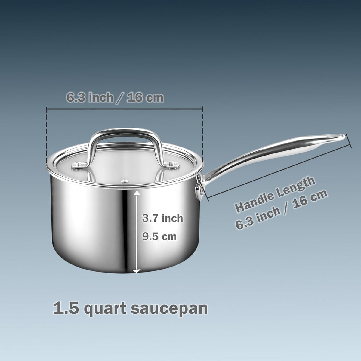 Cook N Home 1.5-Quart Tri-Ply Clad Stainless Steel Saucepan with Glass Lid