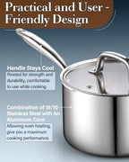 Cook N Home 1.5-Quart Tri-Ply Clad Stainless Steel Saucepan with Glass Lid
