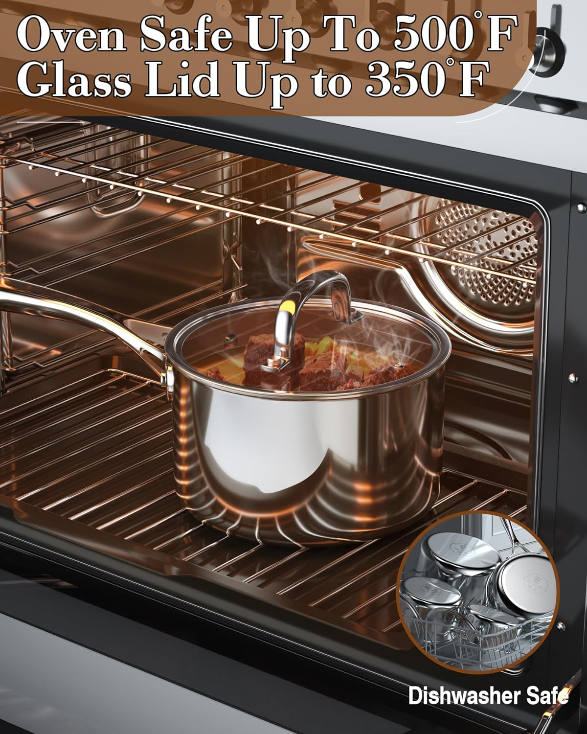 Cook N Home 1.5-Quart Tri-Ply Clad Stainless Steel Saucepan with Glass Lid