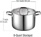 Cook N Home 8 Quart Tri-Ply Clad Stainless Steel Stockpot with Lid
