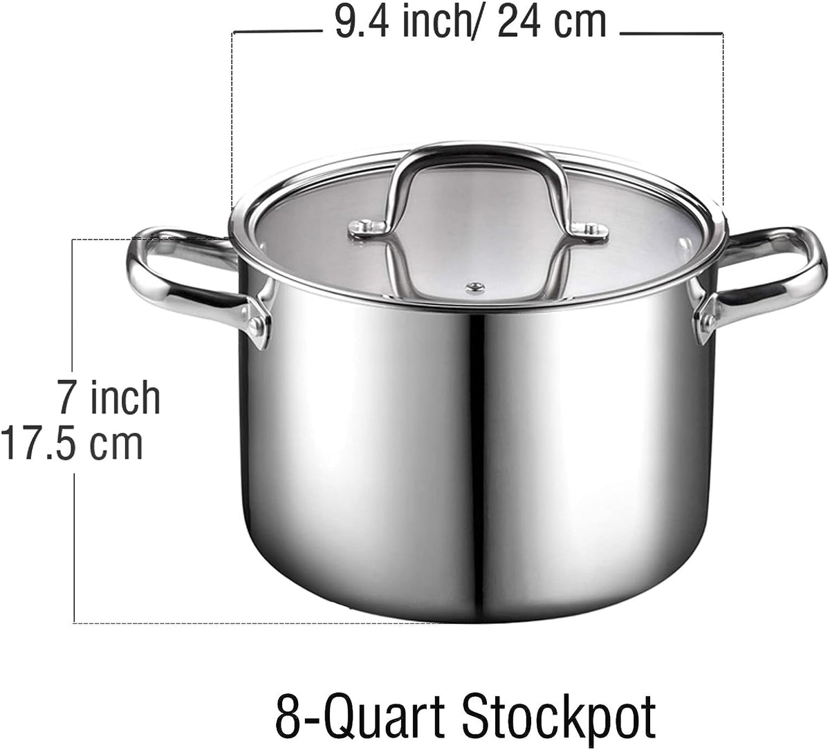 Cook N Home 8 Quart Tri-Ply Clad Stainless Steel Stockpot with Lid