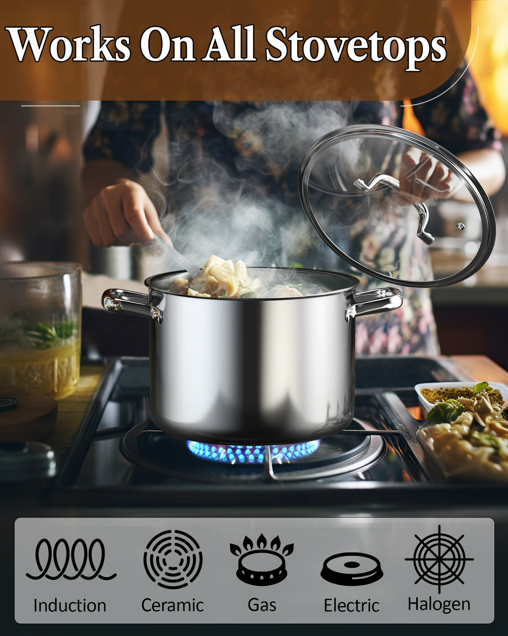 Cook N Home 8 Quart Tri-Ply Clad Stainless Steel Stockpot with Lid