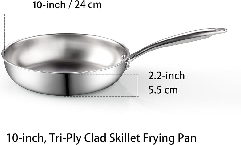 Cook N Home 10-Inch Tri-Ply Clad Stainless Steel Frying Pan