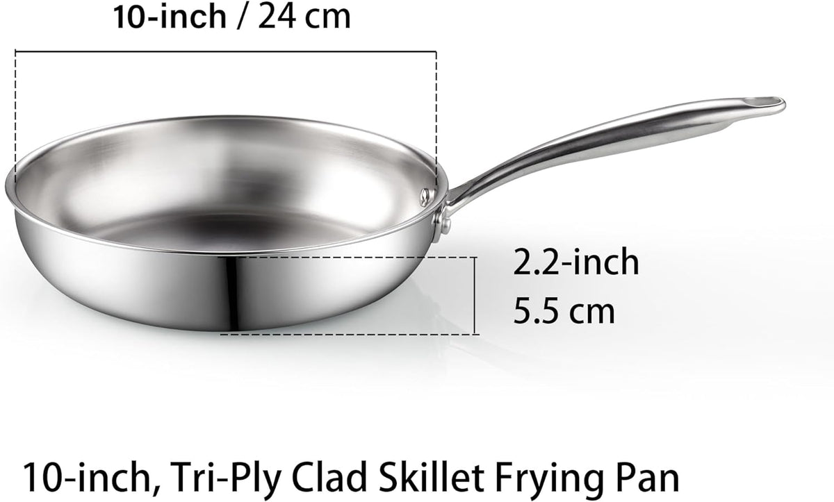 Cook N Home 10-Inch Tri-Ply Clad Stainless Steel Frying Pan