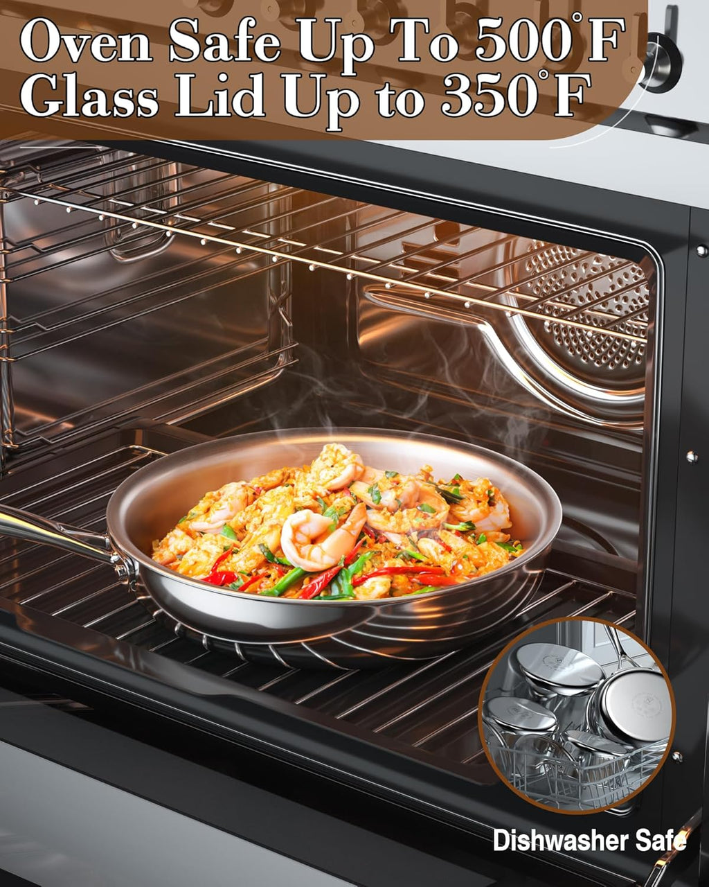 Cook N Home 10-Inch Tri-Ply Clad Stainless Steel Frying Pan