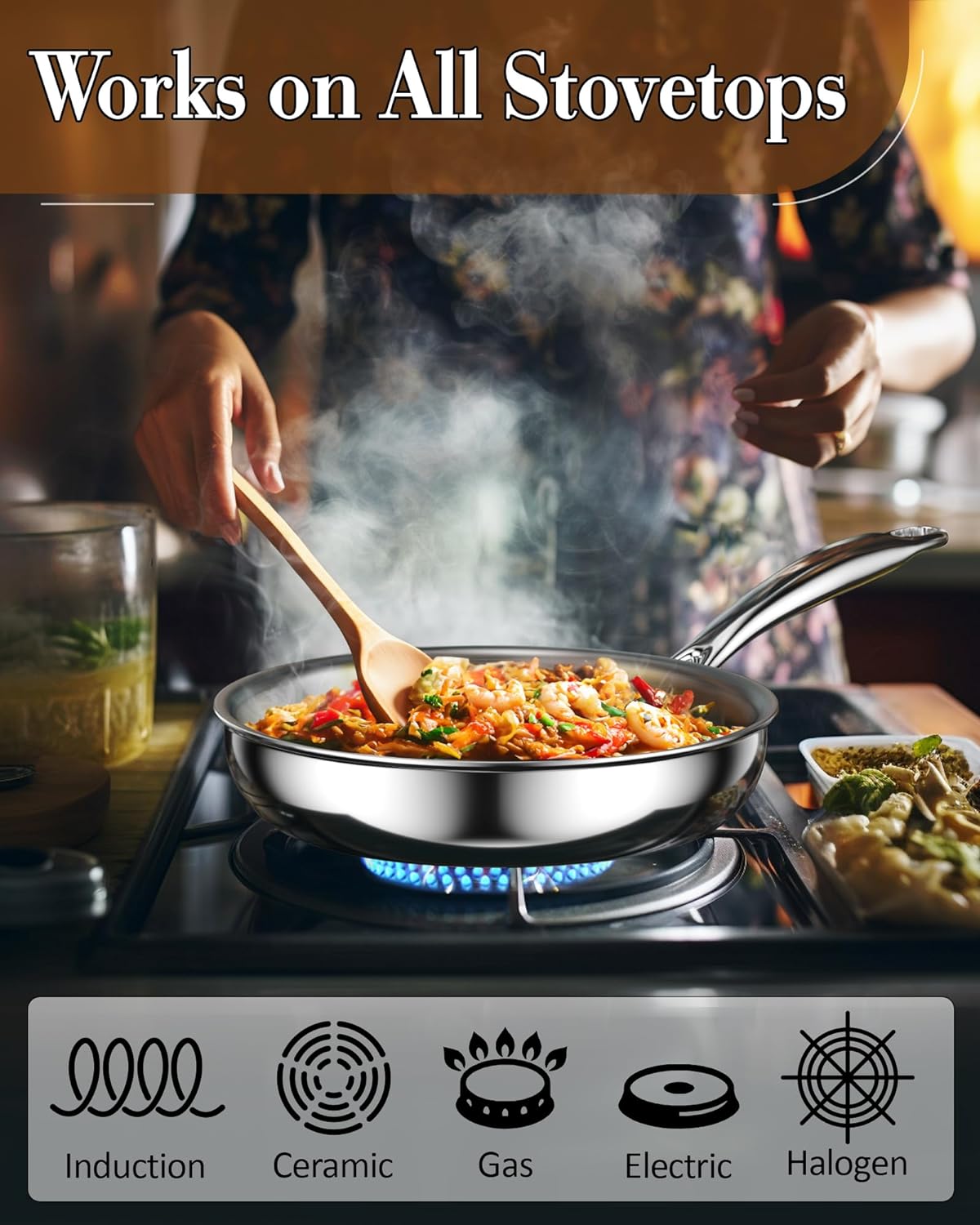 Cook N Home 10-Inch Tri-Ply Clad Stainless Steel Frying Pan