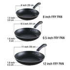 Cook N Home Basics Nonstick Saute Skillet Fry Pan 3-Piece Set, 8 inch/9.5-Inch/11-inch Non-Stick Frying Pans, Black