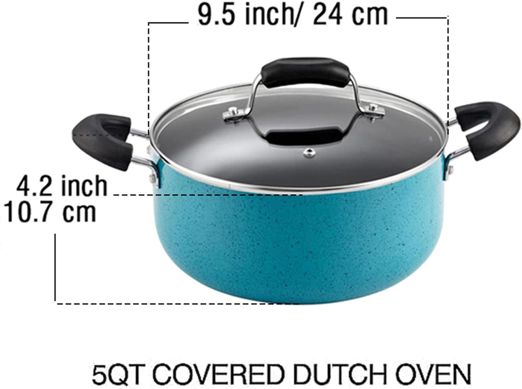 Cook N Home Nonstick Dutch Oven Stockpot with Glass Lid 5 QT, Non-Stick Cookware Soup Pot Cooking Pot, Induction Compatible, Turquoise