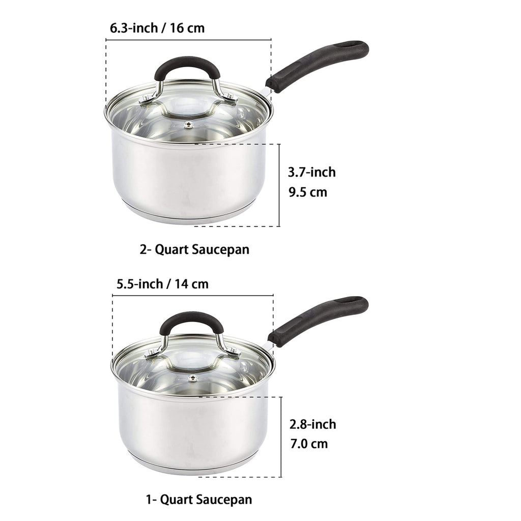Cook N Home Saucepan Set Sauce Pot With Lid 1QT and 2QT Stainless Steel, Stay Cool Handle, silver