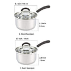 Cook N Home Saucepan Set Sauce Pot With Lid 1QT and 2QT Stainless Steel, Stay Cool Handle, silver