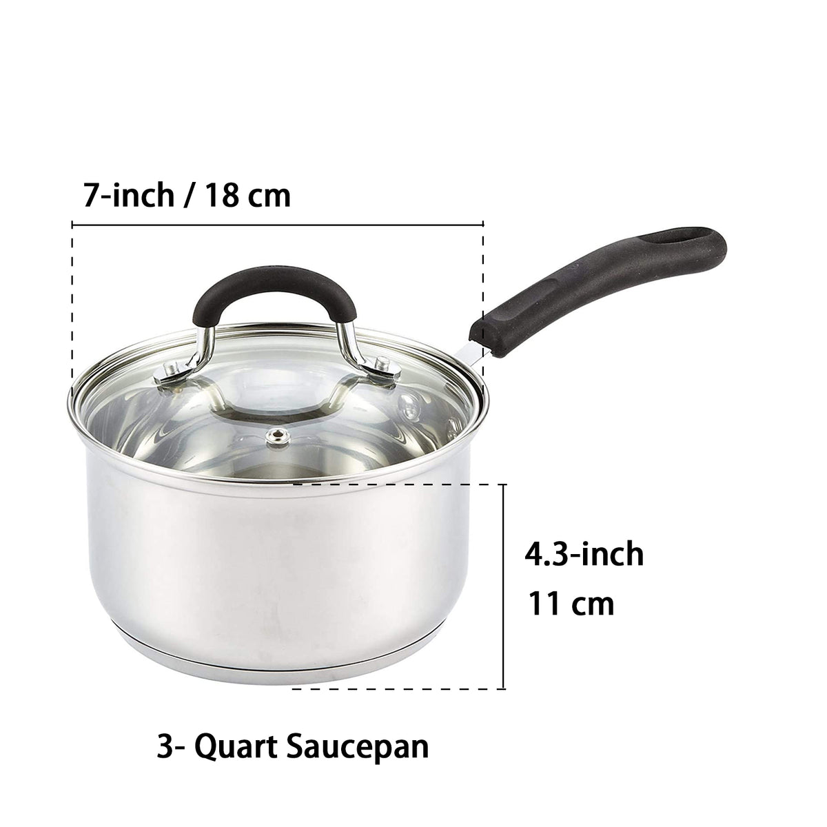 Cook N Home 3-Quart 18/10 Stainless Steel Saucepan with Stay-Cool Handle