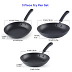 Cook N Home Nonstick Saute Fry Pan (8"/9.5"/12") Professional Hard Anodized Frying Pan 3 Piece Cookware Sets, Dishwasher Safe with Stay-Cool Handles, Black