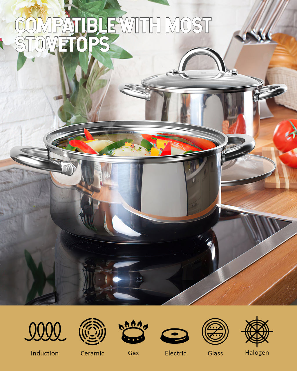 Cook N Home 5-Quart 18/10 Stainless Steel Stockpot with Glass Lid