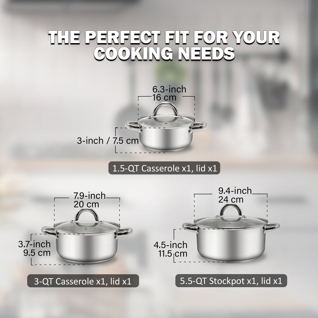 Cook N Home 6-Piece Stainless Steel Cookware Set