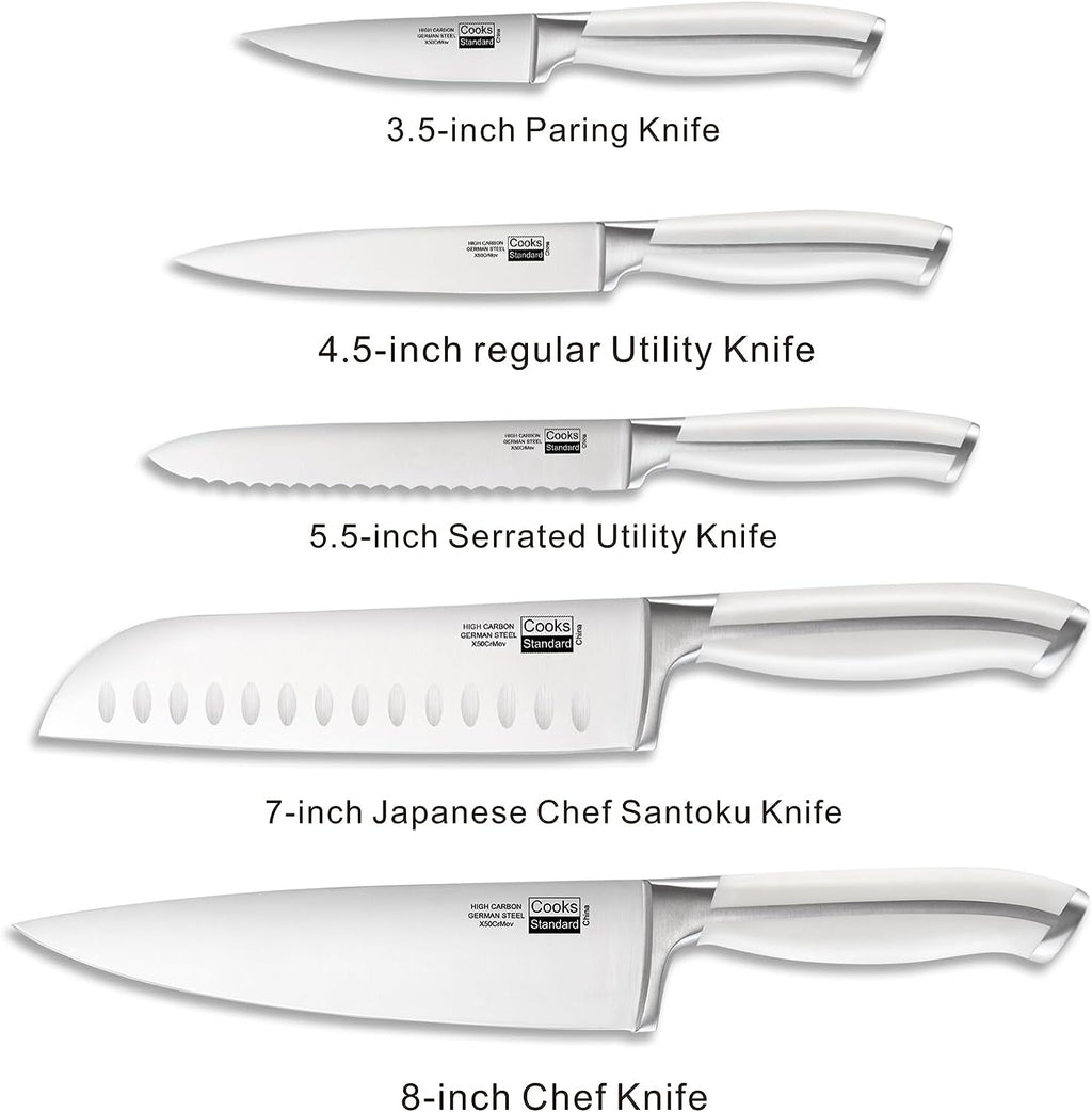 Cooks Standard 6-Piece Stainless Steel Kitchen Knife Set with Expandable Bamboo Block