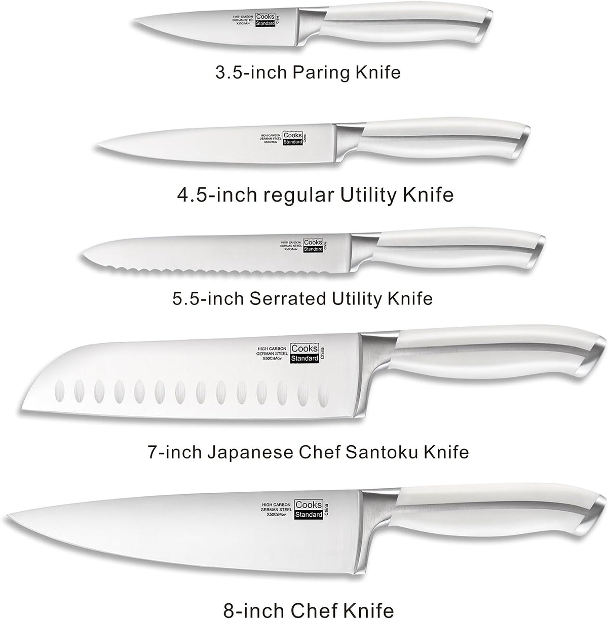 Cooks Standard 6-Piece Stainless Steel Kitchen Knife Set with Expandable Bamboo Block
