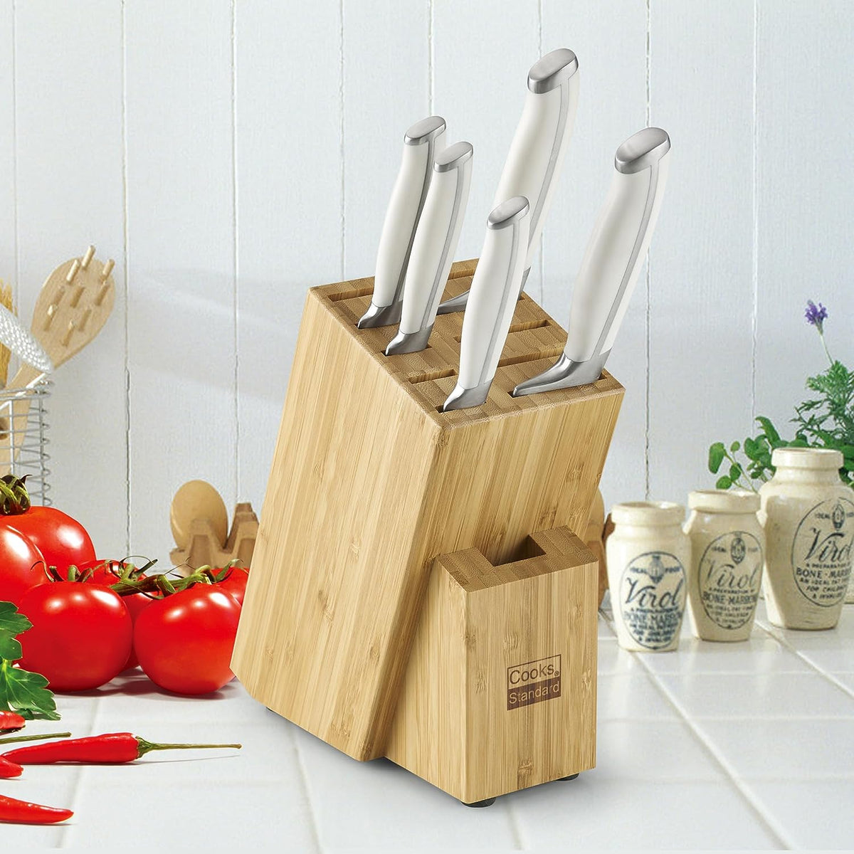 Cooks Standard 6-Piece Stainless Steel Kitchen Knife Set with Expandable Bamboo Block