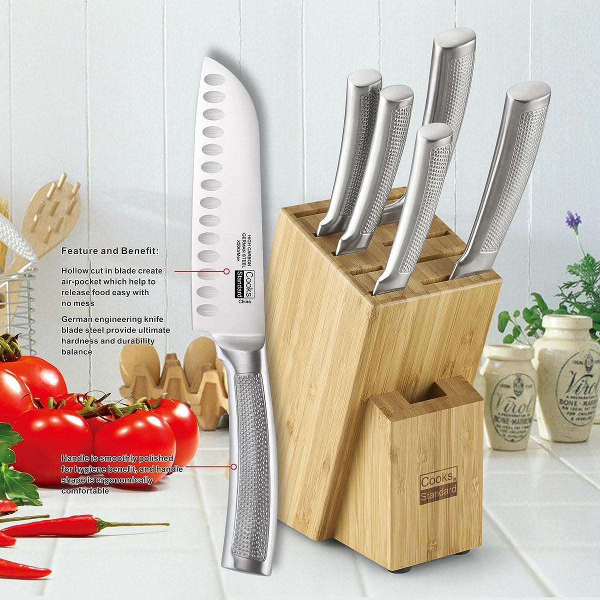 Cooks Standard 6-Piece Bamboo Kitchen Cutlery Block Set